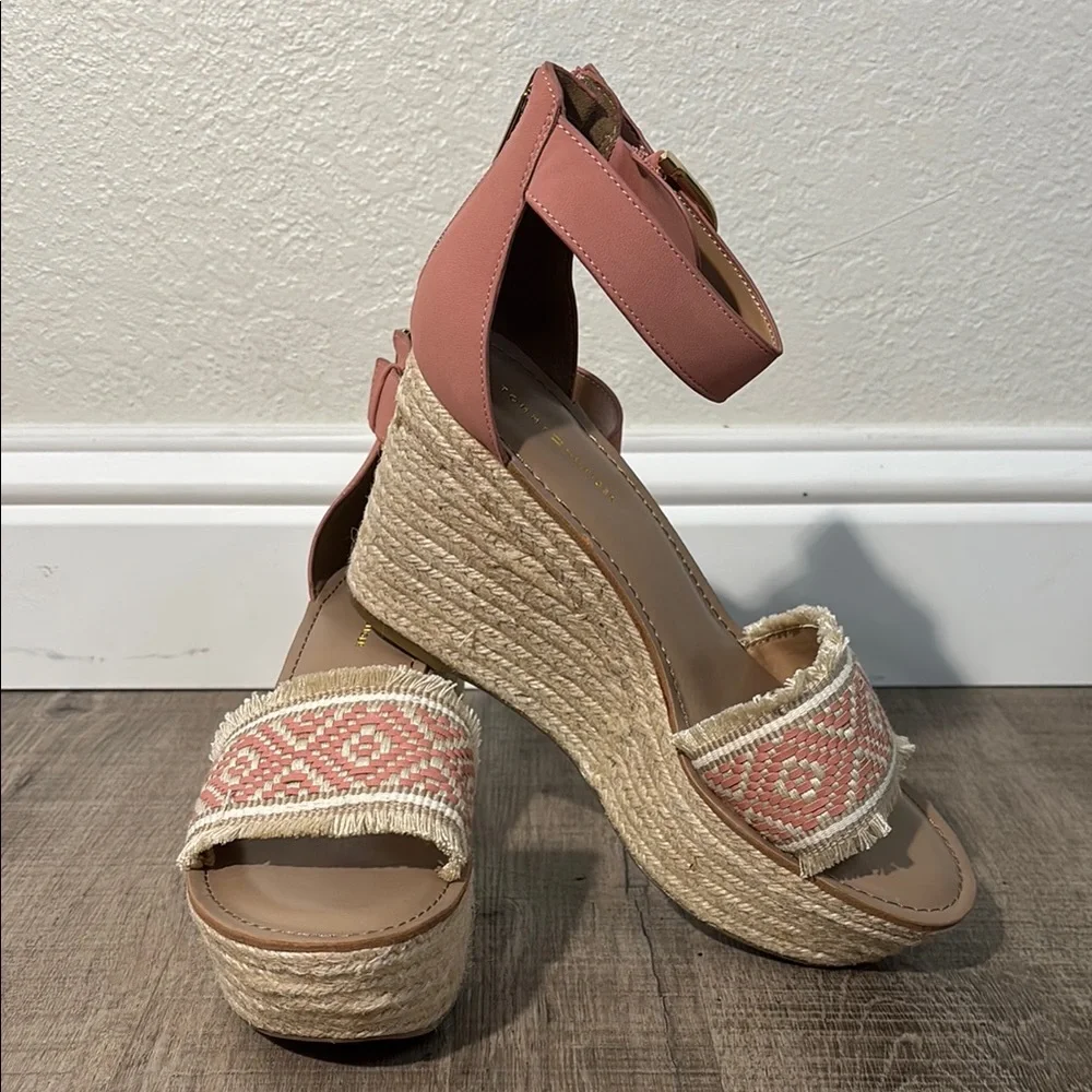 Tommy Hilfiger Pink and Cream Wedge Sandals with Ankle Strap nwot